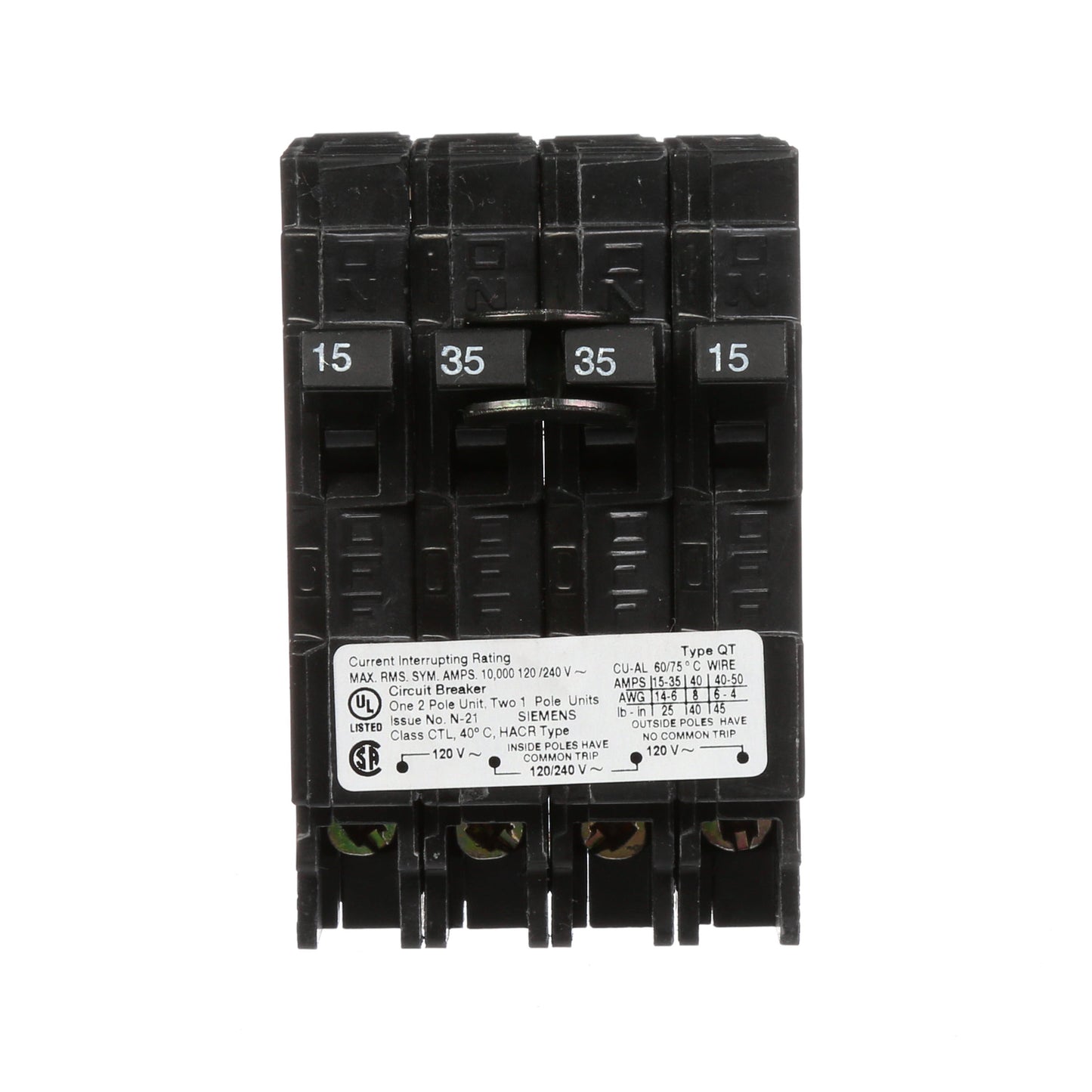 Siemens Q21535CT Circuit Breaker | 240V 35A 2P 10kA@240V Plug-In Q Series
