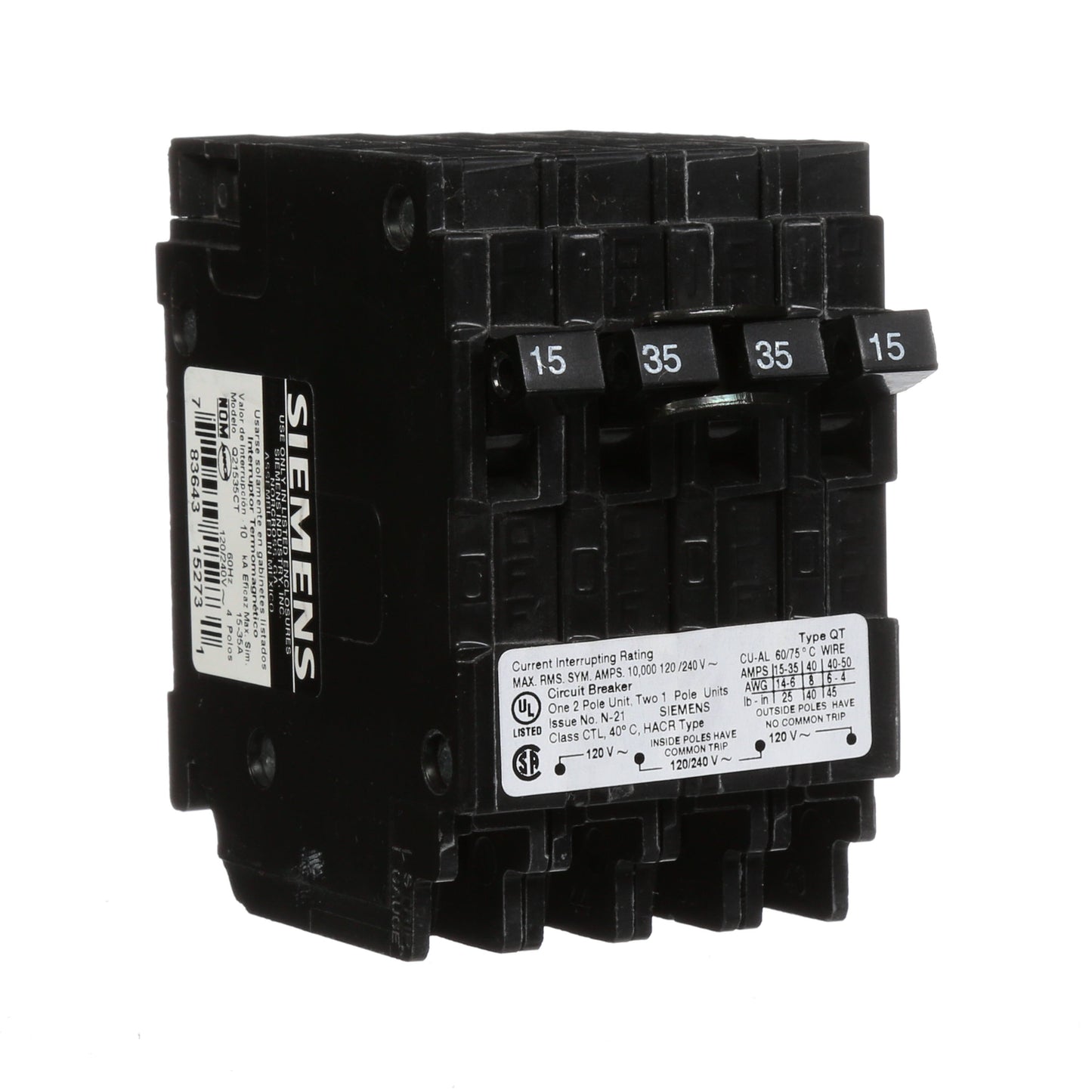 Siemens Q21535CT Circuit Breaker | 240V 35A 2P 10kA@240V Plug-In Q Series
