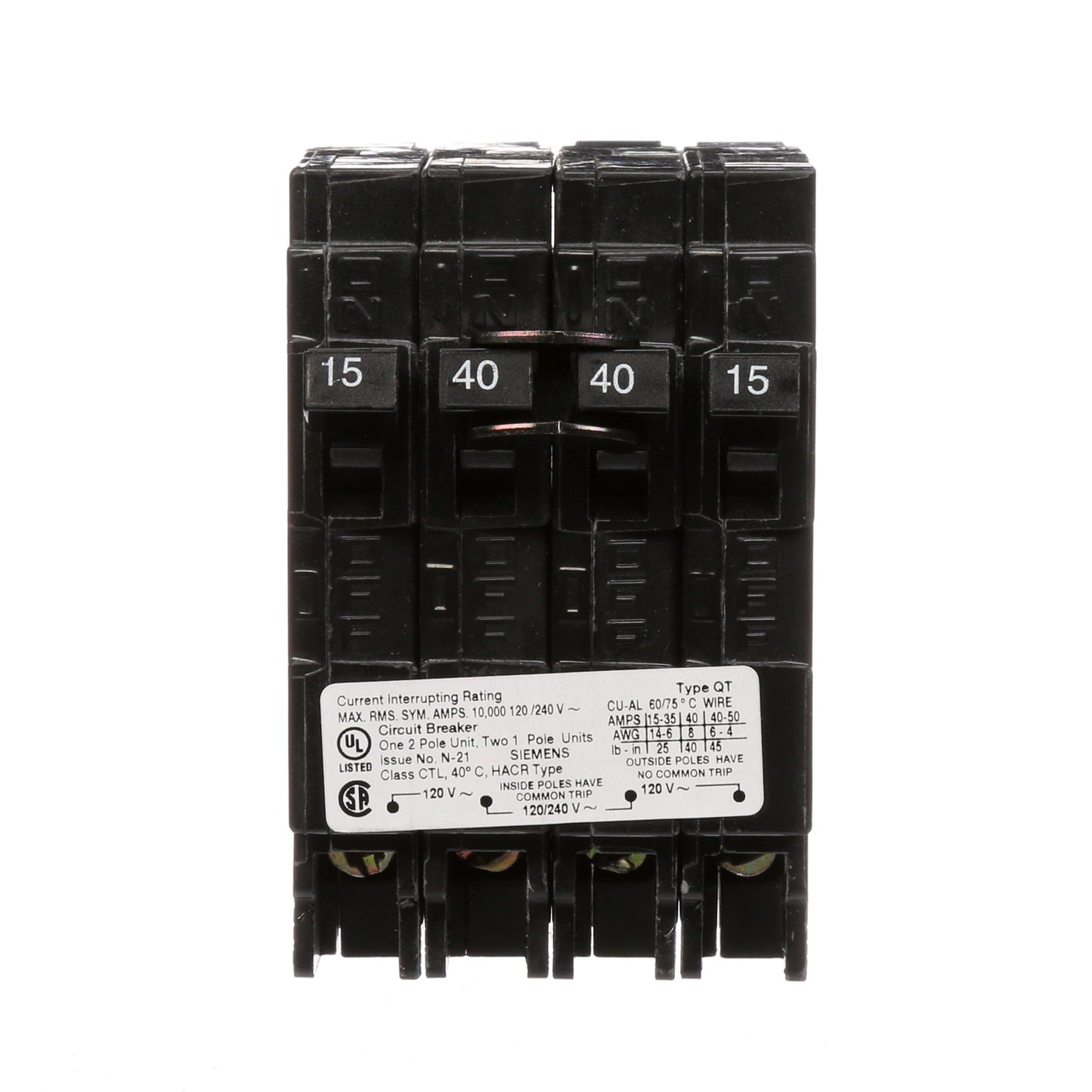 Siemens Q21540CT Circuit Breaker | 240V 40A 2P 10kA@240V Plug-In Q Series