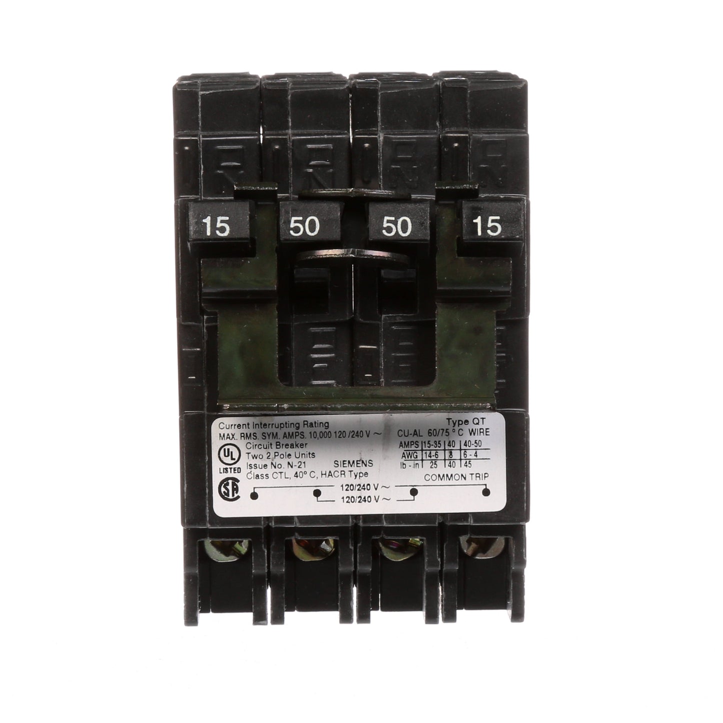 Siemens Q21550CT2 Circuit Breaker | 240V 50A 2P 10kA@240V Plug-In Q Series