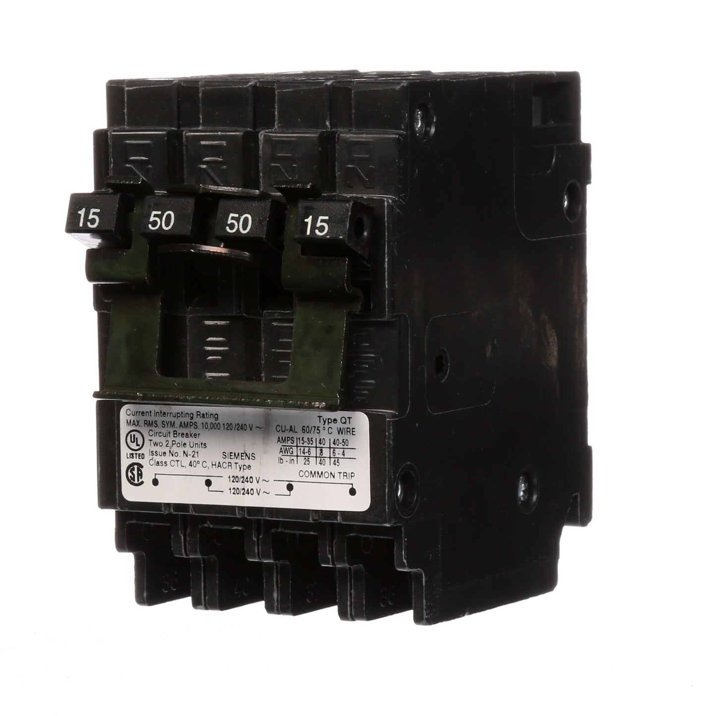 Siemens Q21550CT2 Circuit Breaker | 240V 50A 2P 10kA@240V Plug-In Q Series
