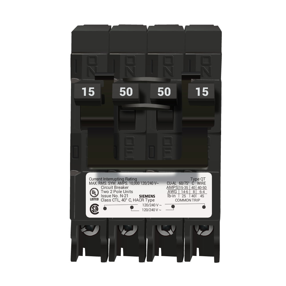 Siemens Q21550CT2 Circuit Breaker | 240V 50A 2P 10kA@240V Plug-In Q Series