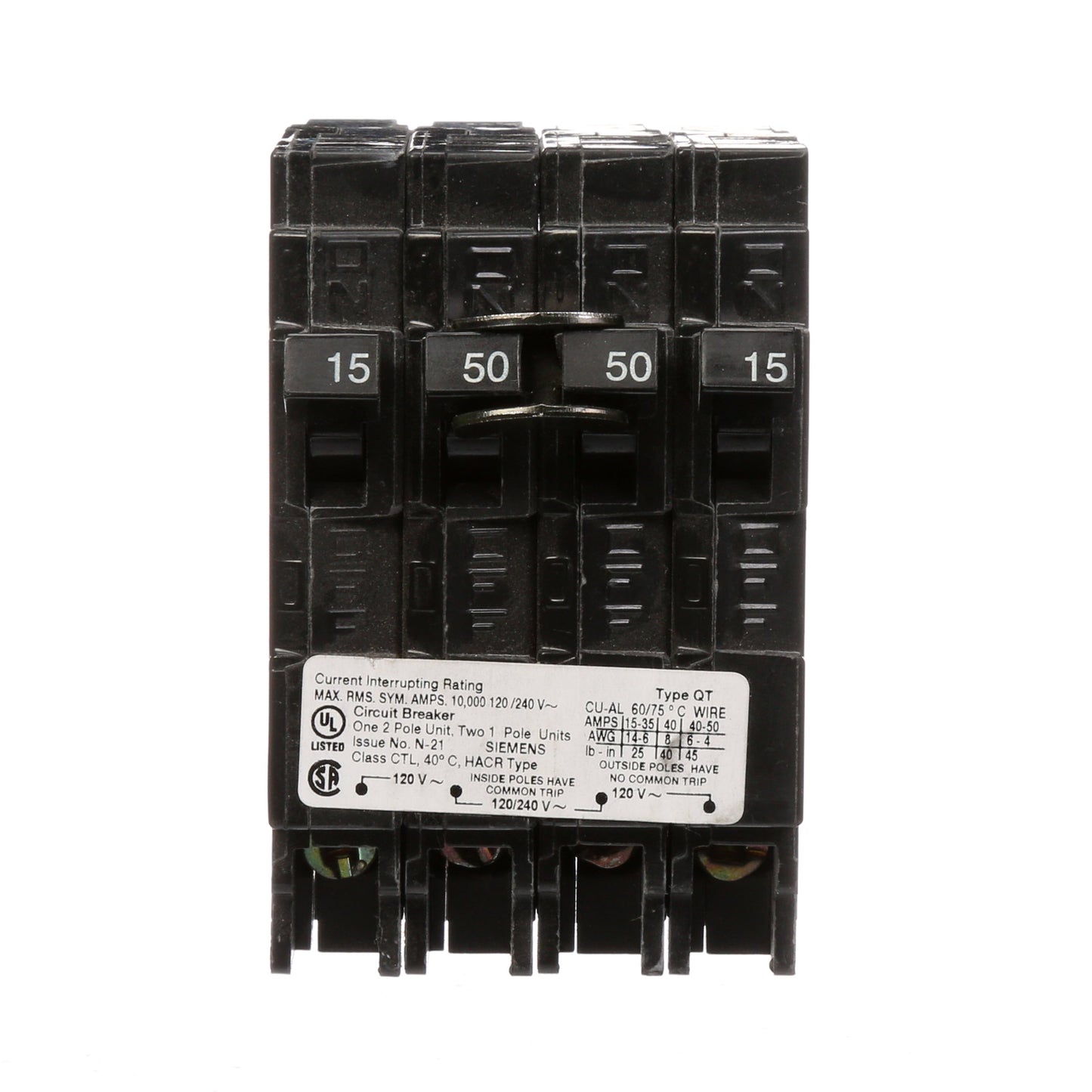 Siemens Q21550CT Circuit Breaker | 240V 50A 2P 10kA@240V Plug-In Q Series