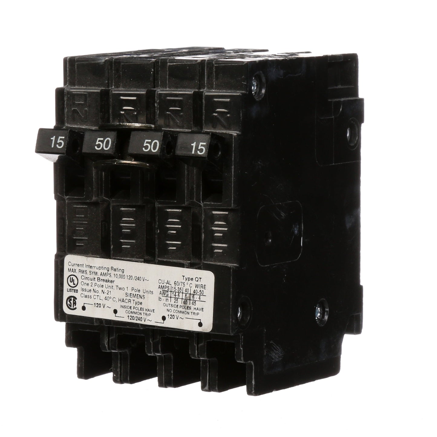 Siemens Q21550CT Circuit Breaker | 240V 50A 2P 10kA@240V Plug-In Q Series