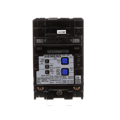 Siemens Q215AFC Circuit Breaker | 240V 15A 2P 10kA@240V Plug-In Q Series