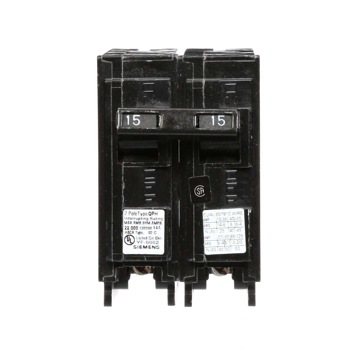 Siemens Q215H Circuit Breaker | 240V 15A 2P 22kA@240V Plug-In Q Series