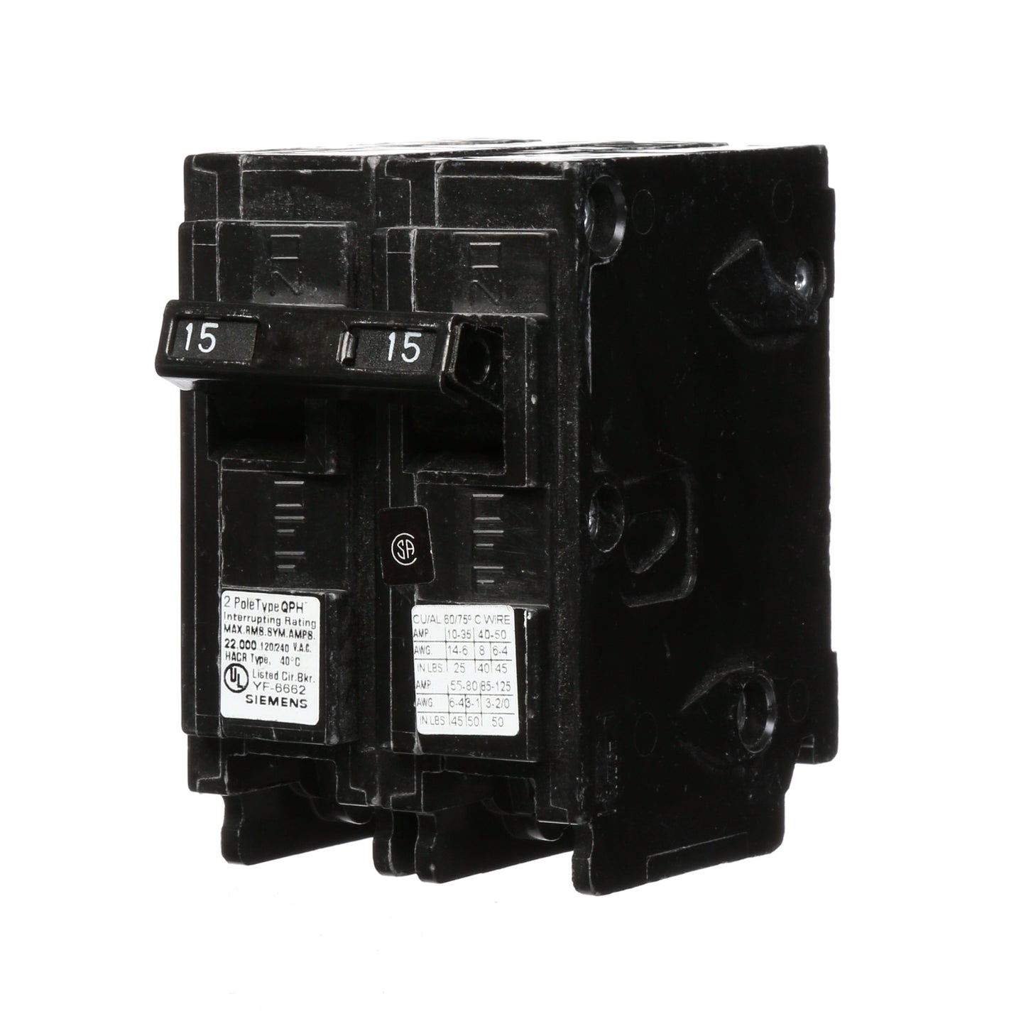 Siemens Q215H Circuit Breaker | 240V 15A 2P 22kA@240V Plug-In Q Series