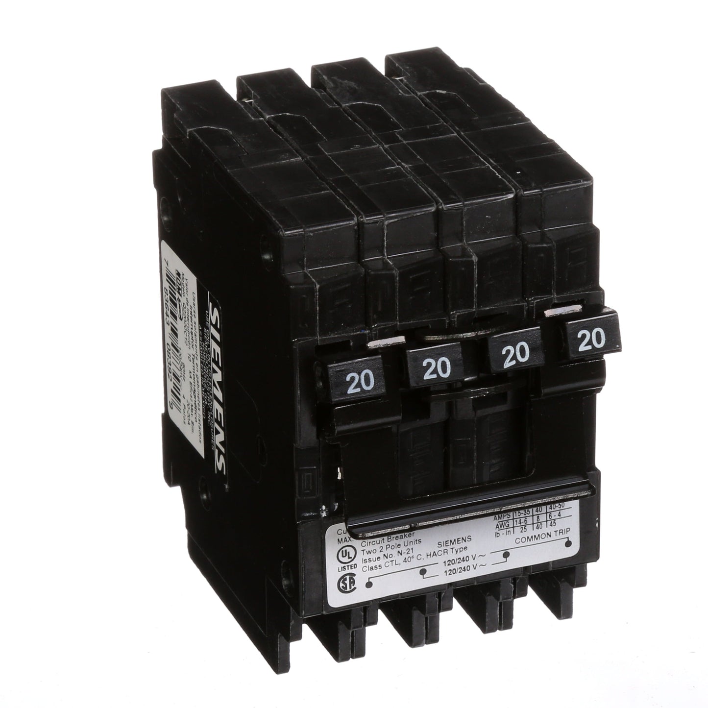 Siemens Q22020CT2 Circuit Breaker | 240V 15A 2P 10kA@240V Plug-In Q Series
