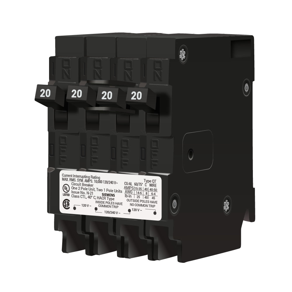 Siemens Q22020CT Circuit Breaker | 240V 20A 2P 10kA@240V Plug-In Q Series