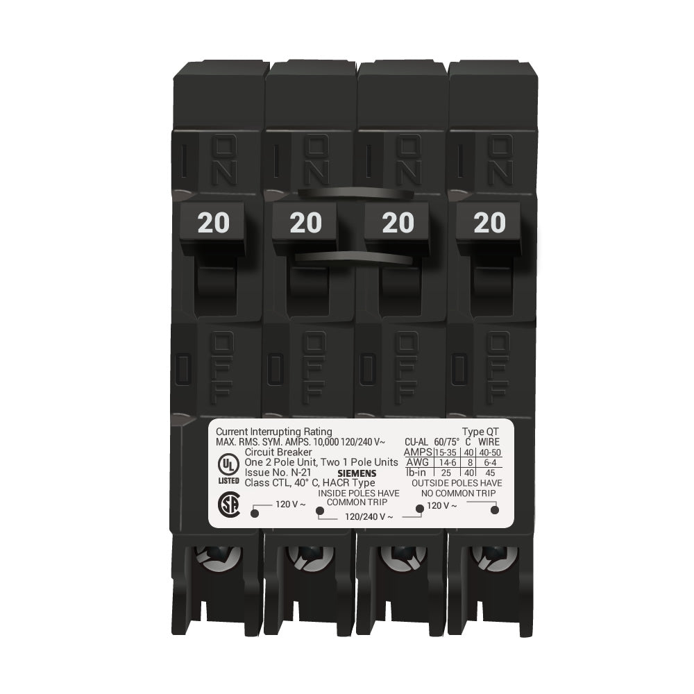 Siemens Q22020CT Circuit Breaker | 240V 20A 2P 10kA@240V Plug-In Q Series