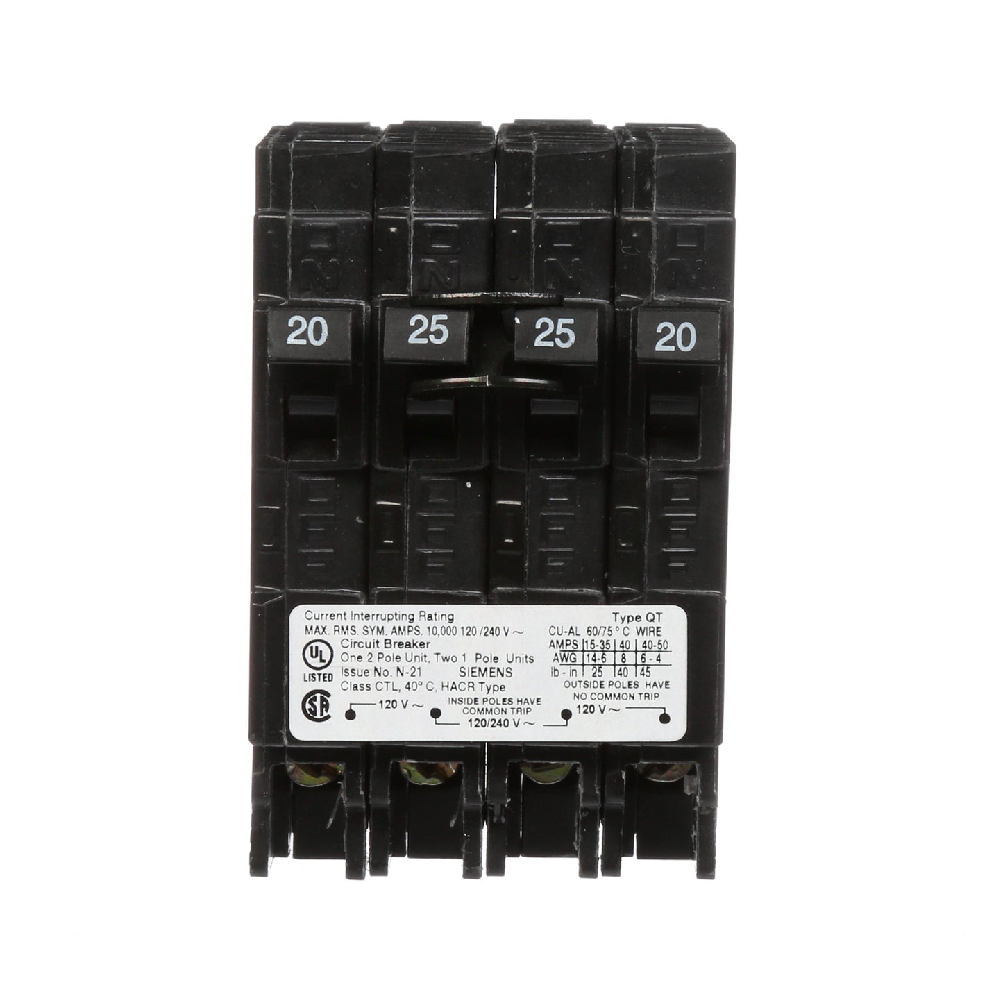 Siemens Q22025CT Circuit Breaker | 240V 25A 2P 10kA@240V Plug-In Q Series