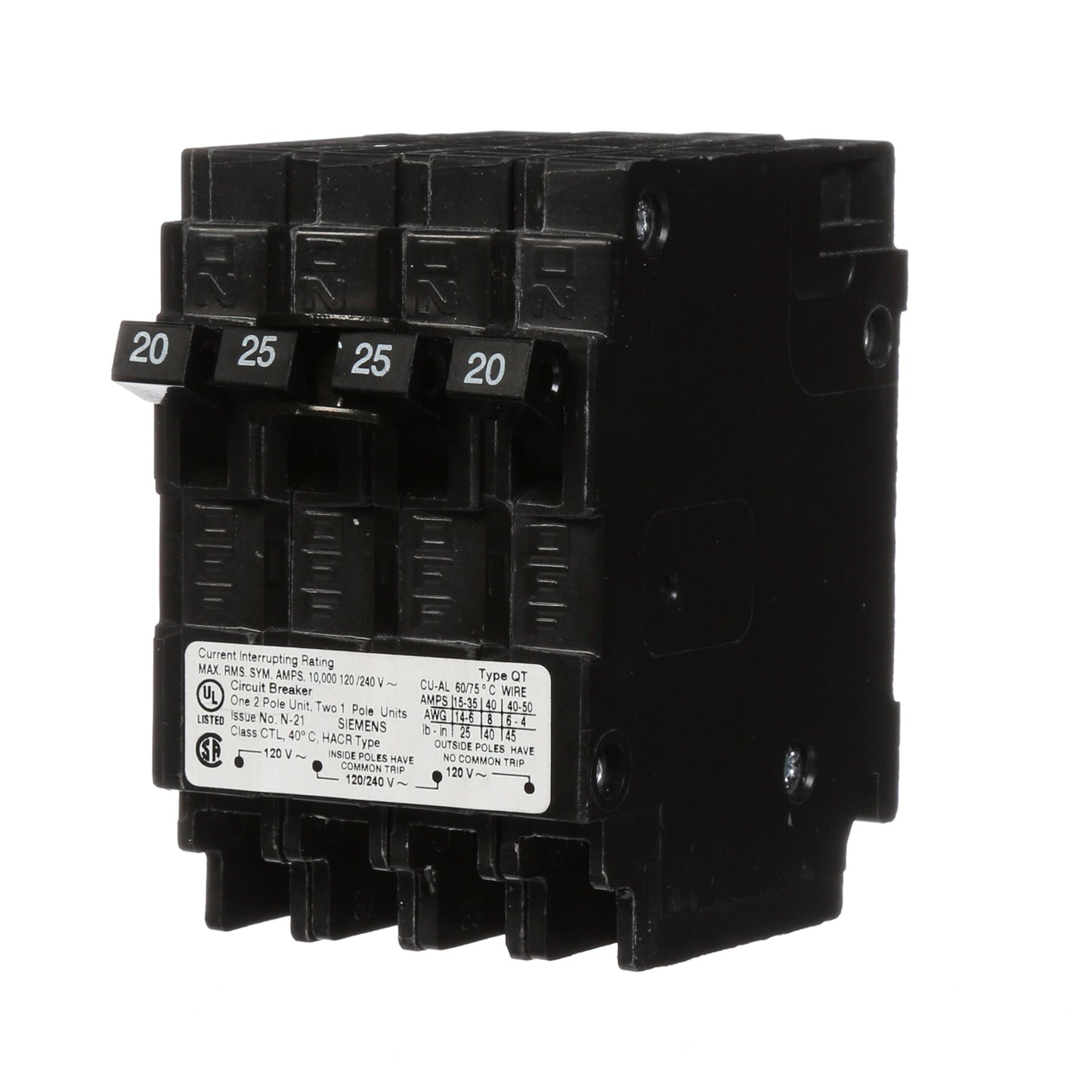 Siemens Q22025CT Circuit Breaker | 240V 25A 2P 10kA@240V Plug-In Q Series