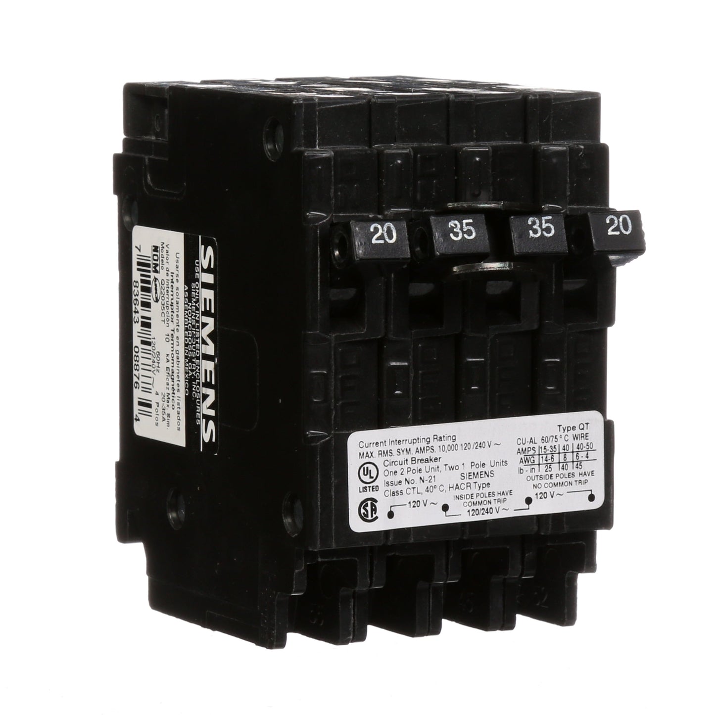 Siemens Q22035CT Circuit Breaker | Q Series QT 240V 35A