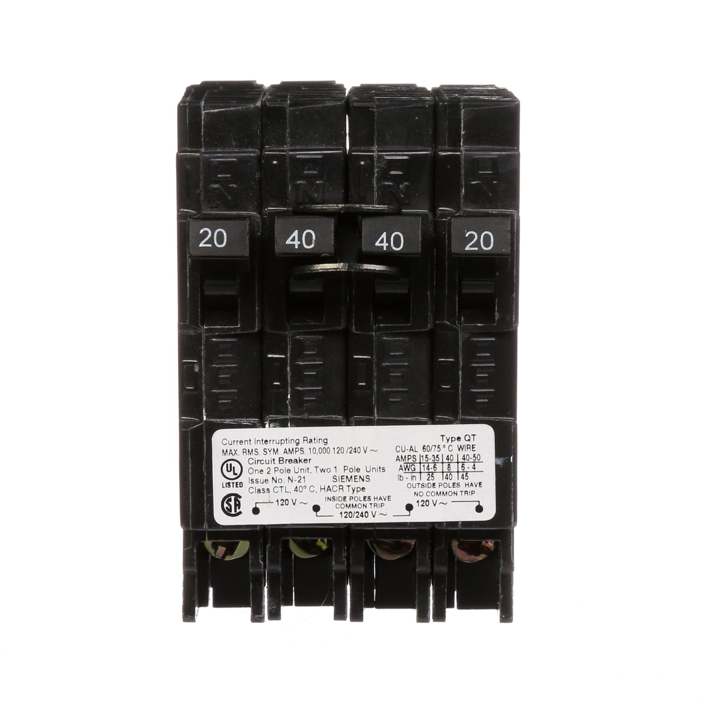 Siemens Q22040CT Circuit Breaker | 240V 40A 2P 10kA@240V Plug-In Q Series