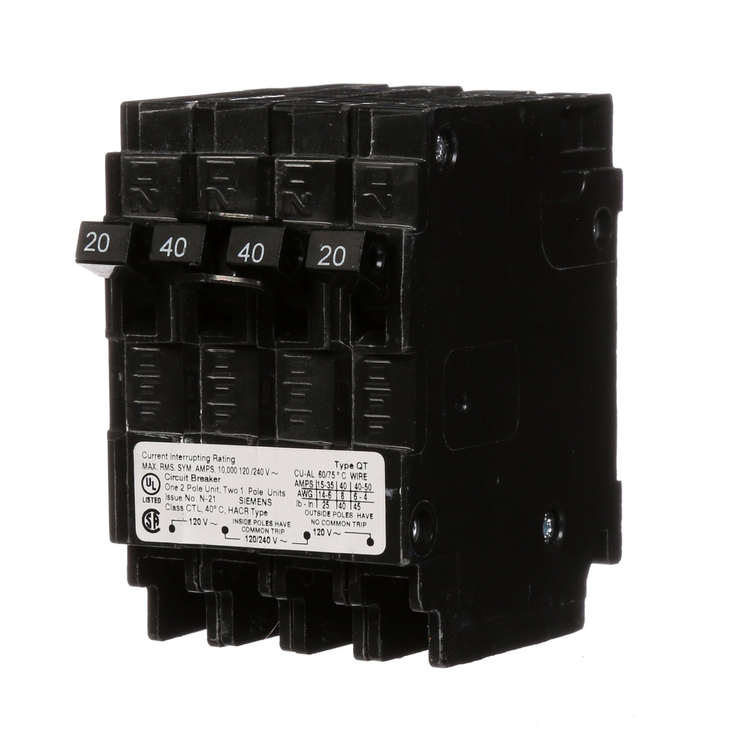 Siemens Q22040CT Circuit Breaker | 240V 40A 2P 10kA@240V Plug-In Q Series