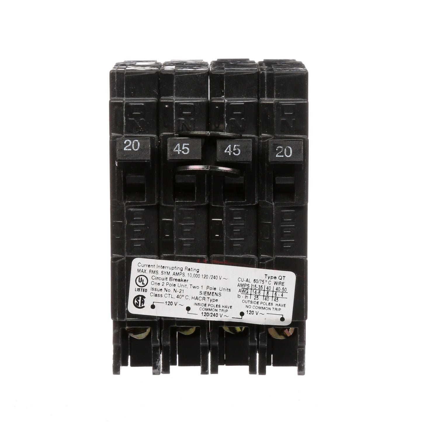 Siemens Q22045CT Circuit Breaker | 240V 45A 2P 10kA@240V Q Series