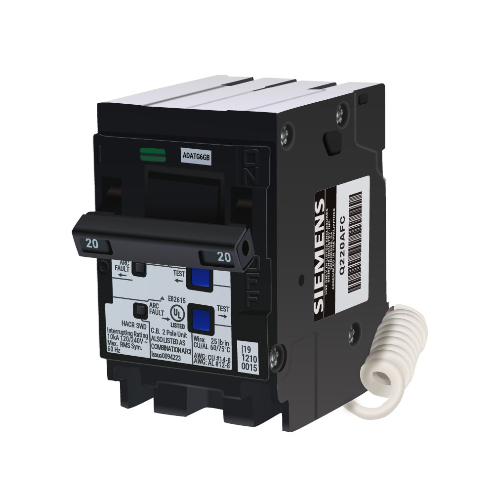 Siemens Q220AFC Circuit Breaker | 240V 20A 2P Plug-In 10kA@240V Q Series