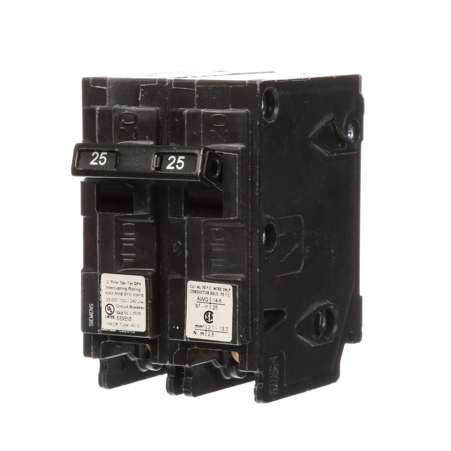 Siemens Q225H Circuit Breaker | 240V 25A 2P 22kA@240V Plug-In