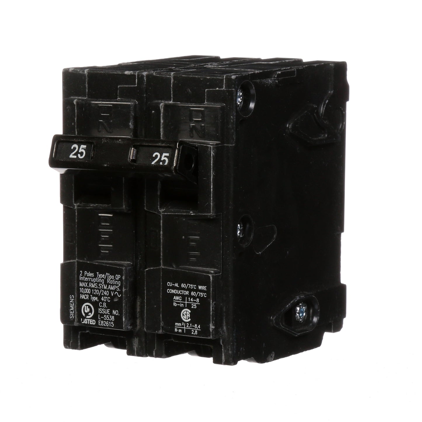 Siemens Q225 Circuit Breaker 120/240V 25A 2P 10kA@240V Plug-In Q Series