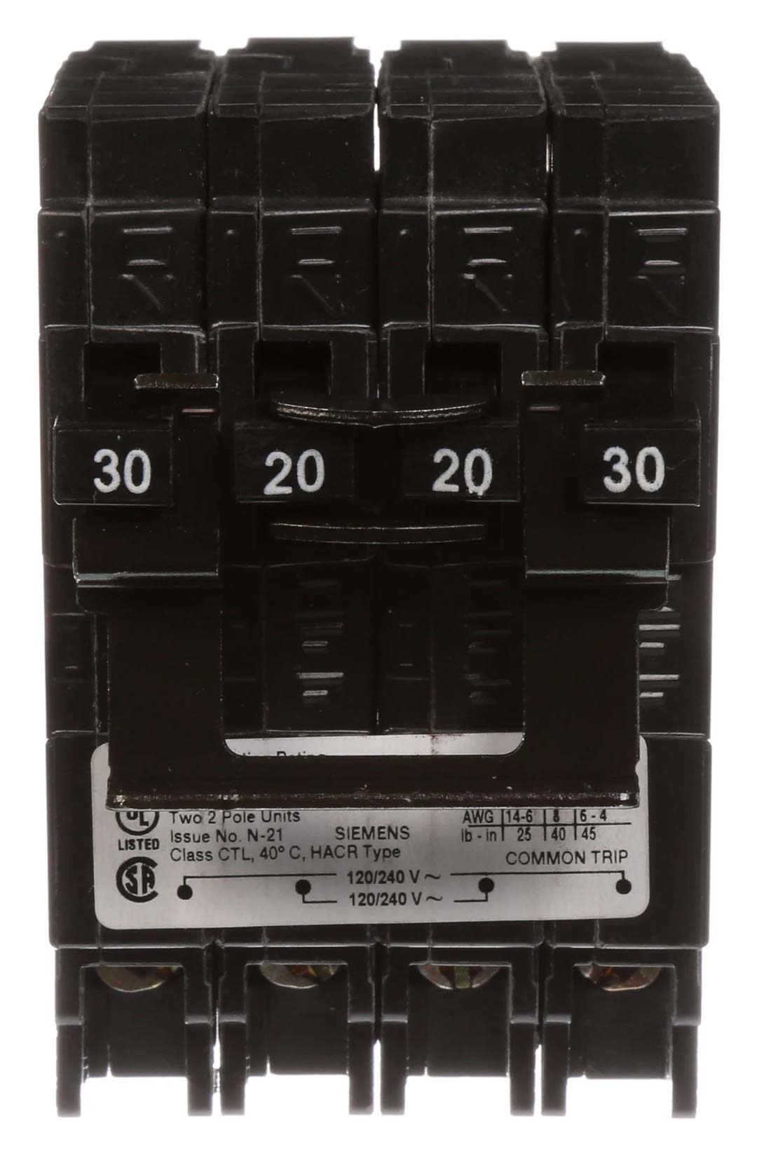 Siemens Q23020CT2 Circuit Breaker | 240V 30A 2P 10kA@240V Plug-In Q Series