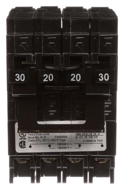 Siemens Q23020CT2 Circuit Breaker | 240V 30A 2P 10kA@240V Plug-In Q Series