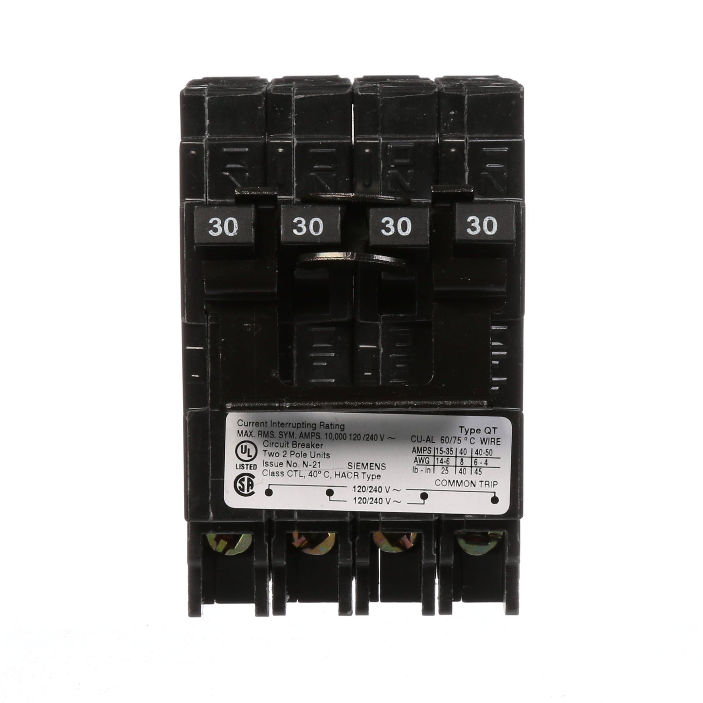 Siemens Q23030CT2 Circuit Breaker | 240V 30A 2P 10kA@240V Plug-In Q Series