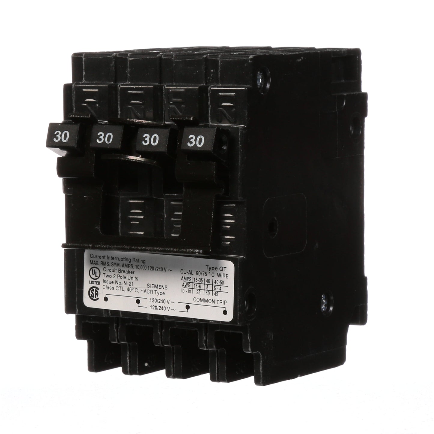 Siemens Q23030CT2 Circuit Breaker | 240V 30A 2P 10kA@240V Plug-In Q Series