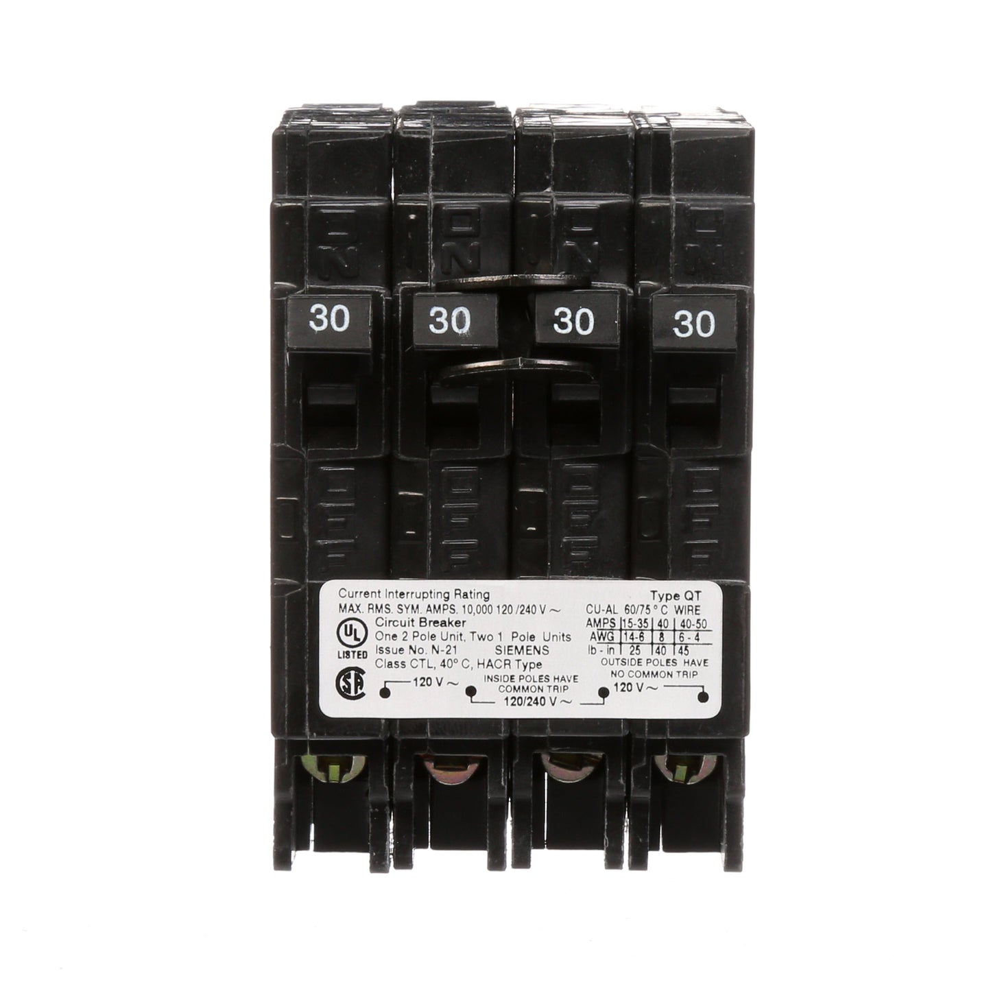 Siemens Q23030CT Circuit Breaker | 240V 30A 2P 10kA@240V Plug-In Q Series