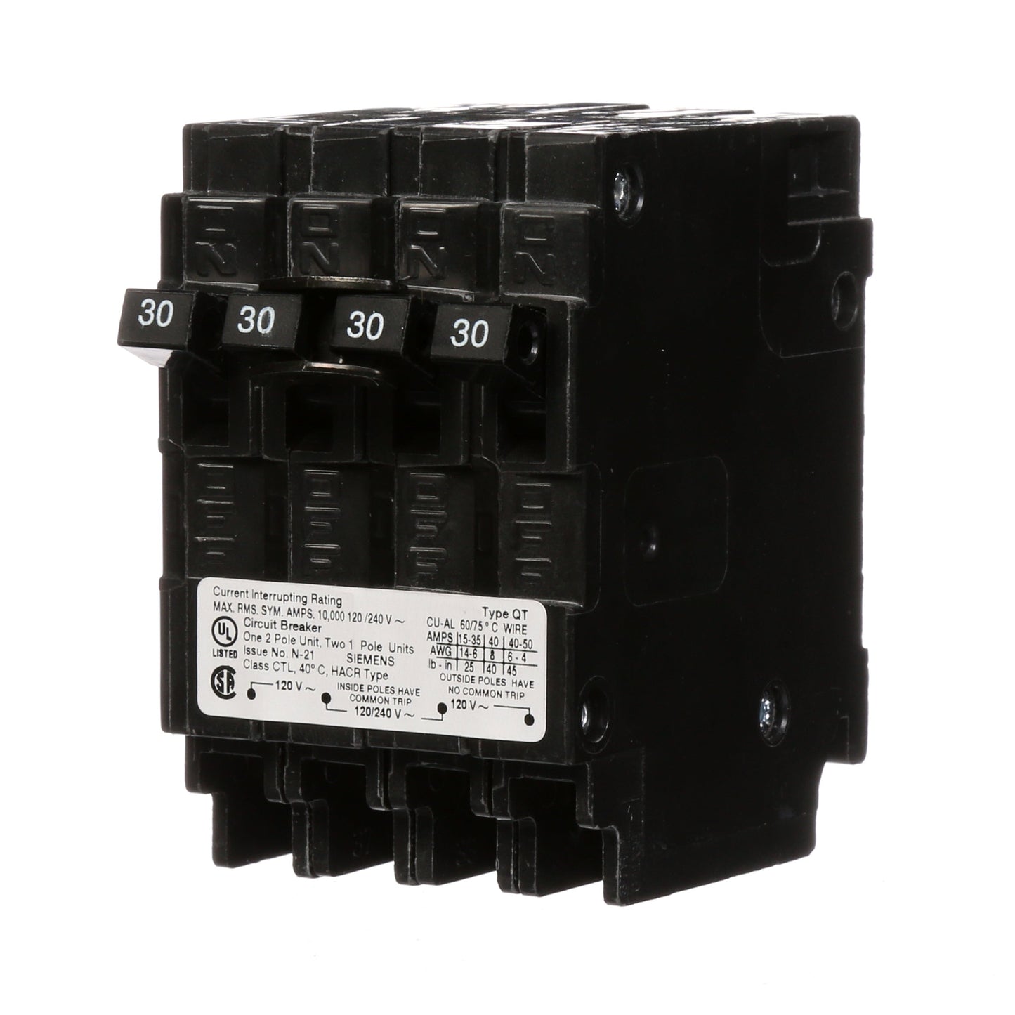 Siemens Q23030CT Circuit Breaker | 240V 30A 2P 10kA@240V Plug-In Q Series