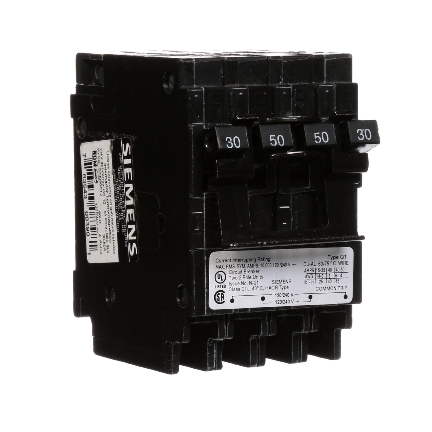 Siemens Q23050CT2 Circuit Breaker | 240V 30A 2P 10kA@240V Plug-In Q Series
