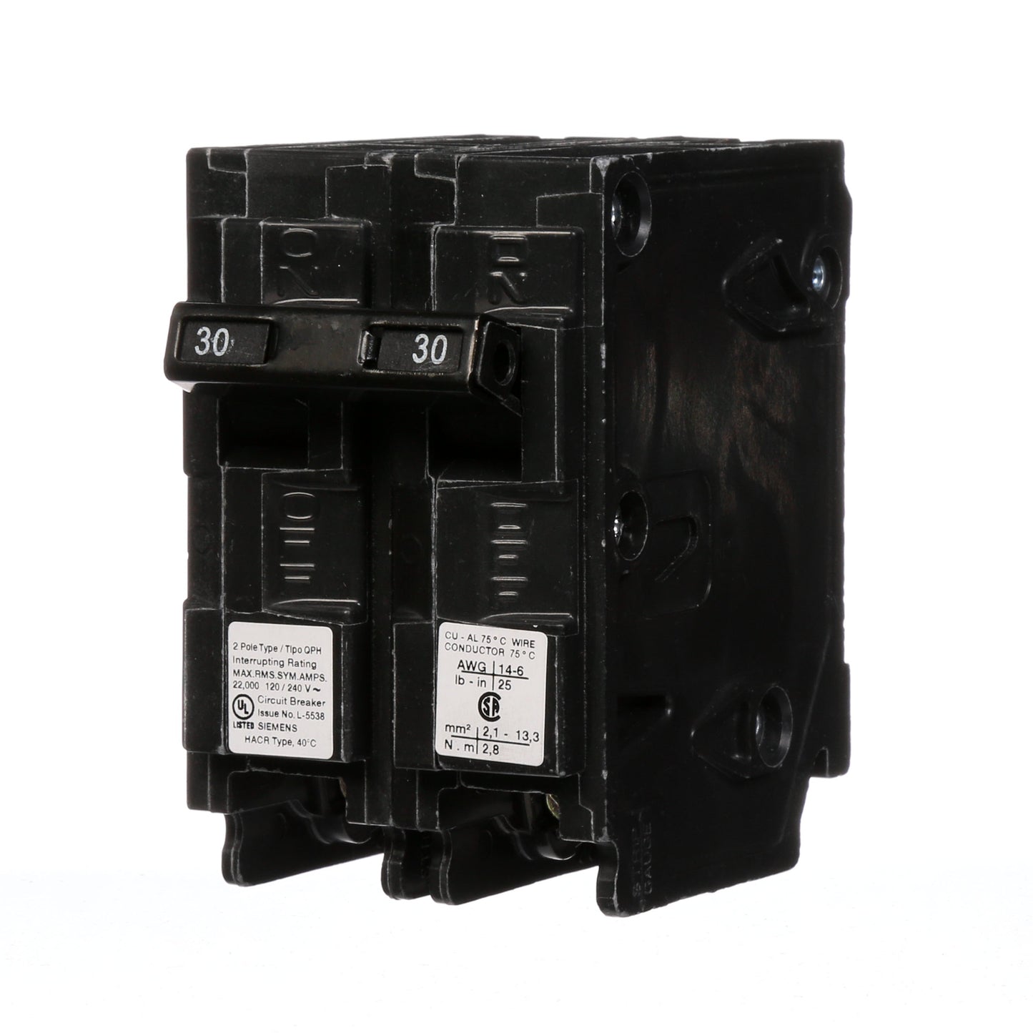 Siemens Q230H Circuit Breaker | 240V 30A 2P 22kA@240V Plug-In Q Series