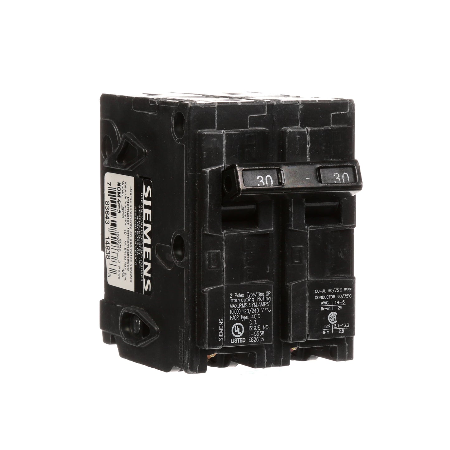 Siemens Q230 Circuit Breaker 120/240V 30A 2P 10kA@240V Plug-In Q Series