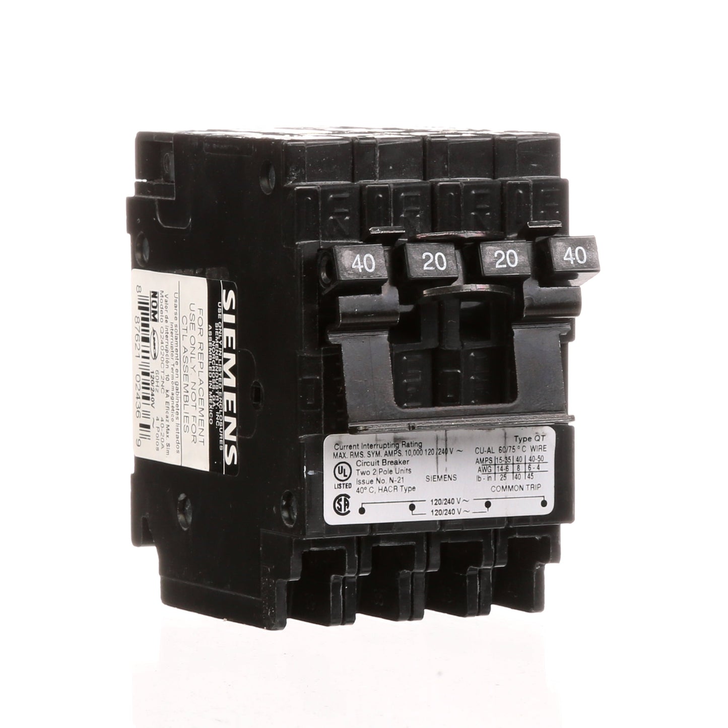 Siemens Q24020CT2NC Circuit Breaker | 240V 40A
