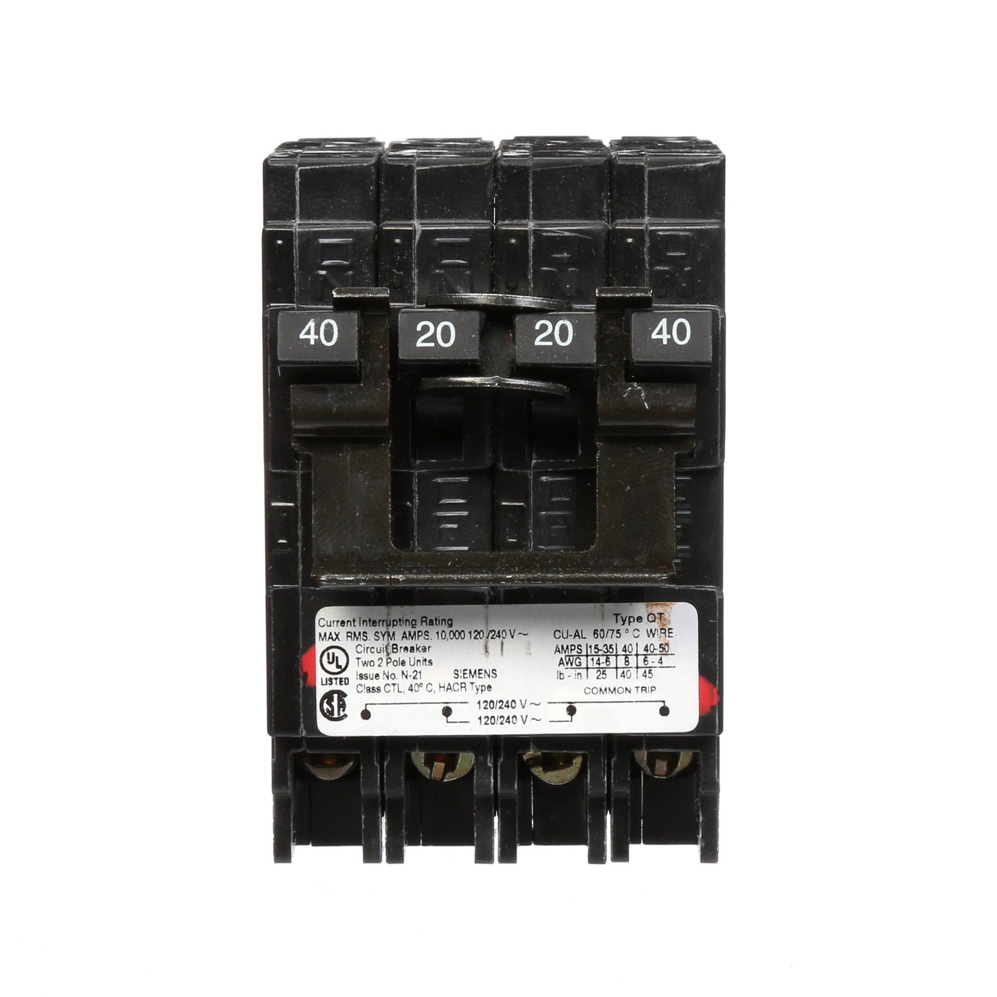 Siemens Q24020CT2 Circuit Breaker | 240V 40A 2P 10kA@240V Plug-In Q Series