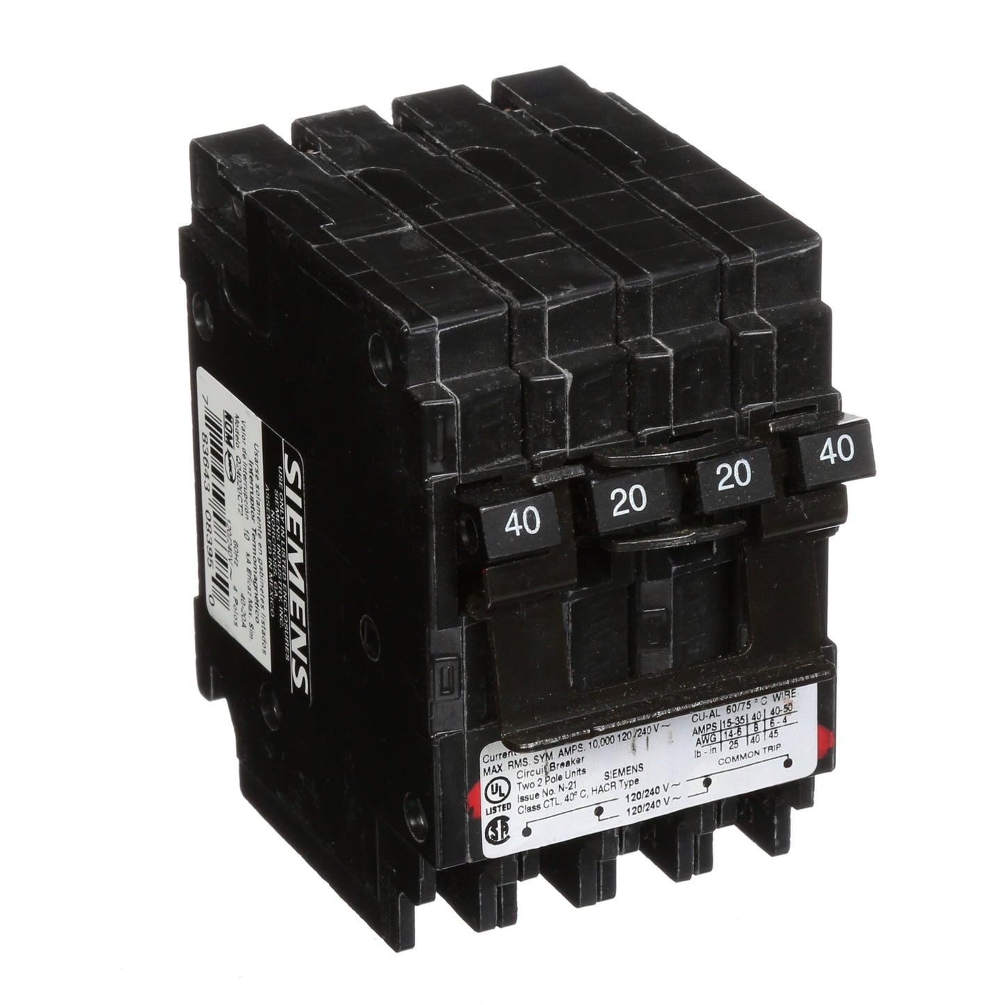 Siemens Q24020CT2 Circuit Breaker | 240V 40A 2P 10kA@240V Plug-In Q Series