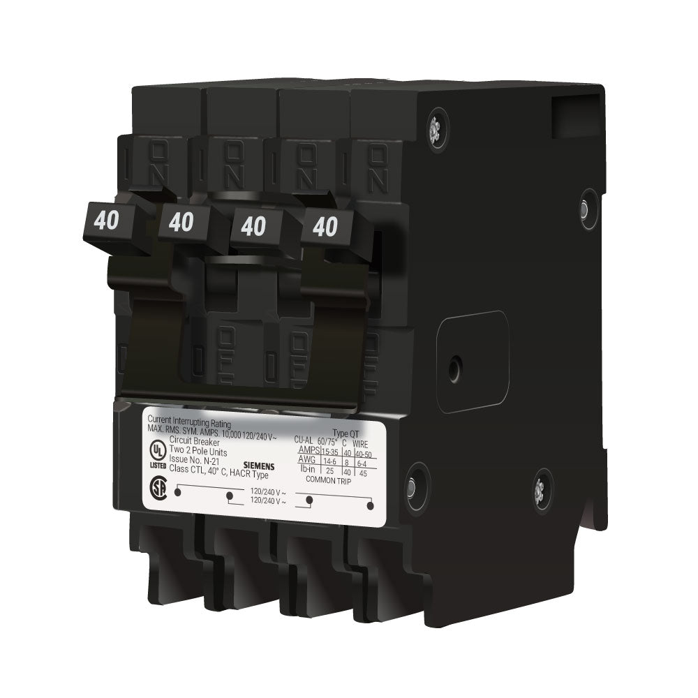 Siemens Q24040CT2 Circuit Breaker | 240V 40A 2P Plug-In 10kA@240V Q Series