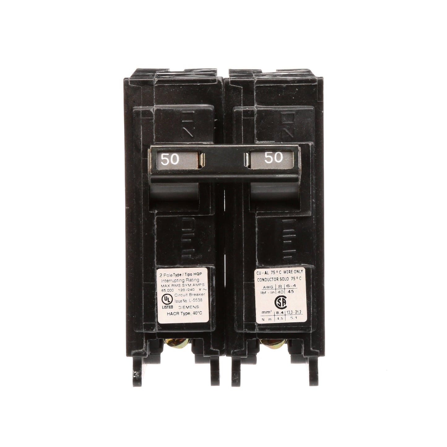 Siemens Q250HH Circuit Breaker | 240V 50A 2P 65kA@240V Plug-In Q Series