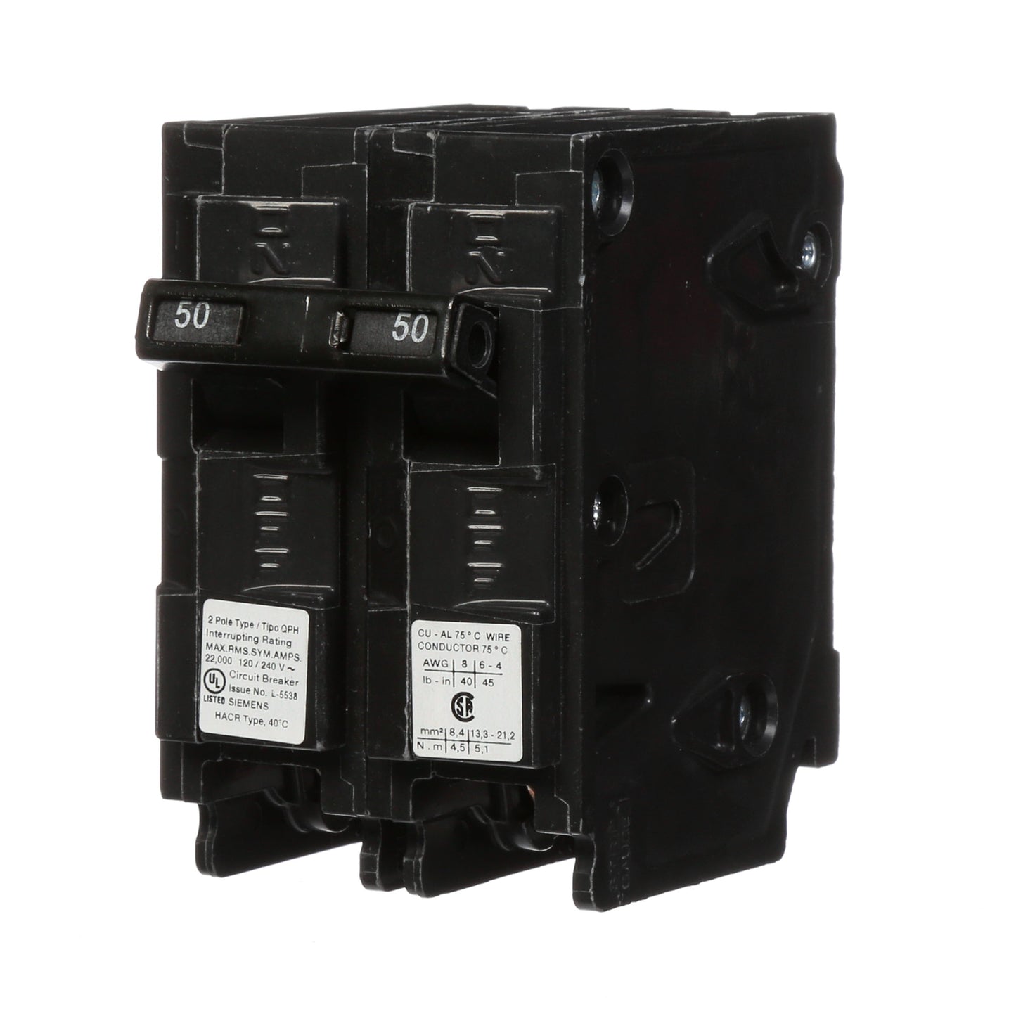 Siemens Q250H Circuit Breaker | 240V 50A 2P 22kA@240V Plug-In Q Series