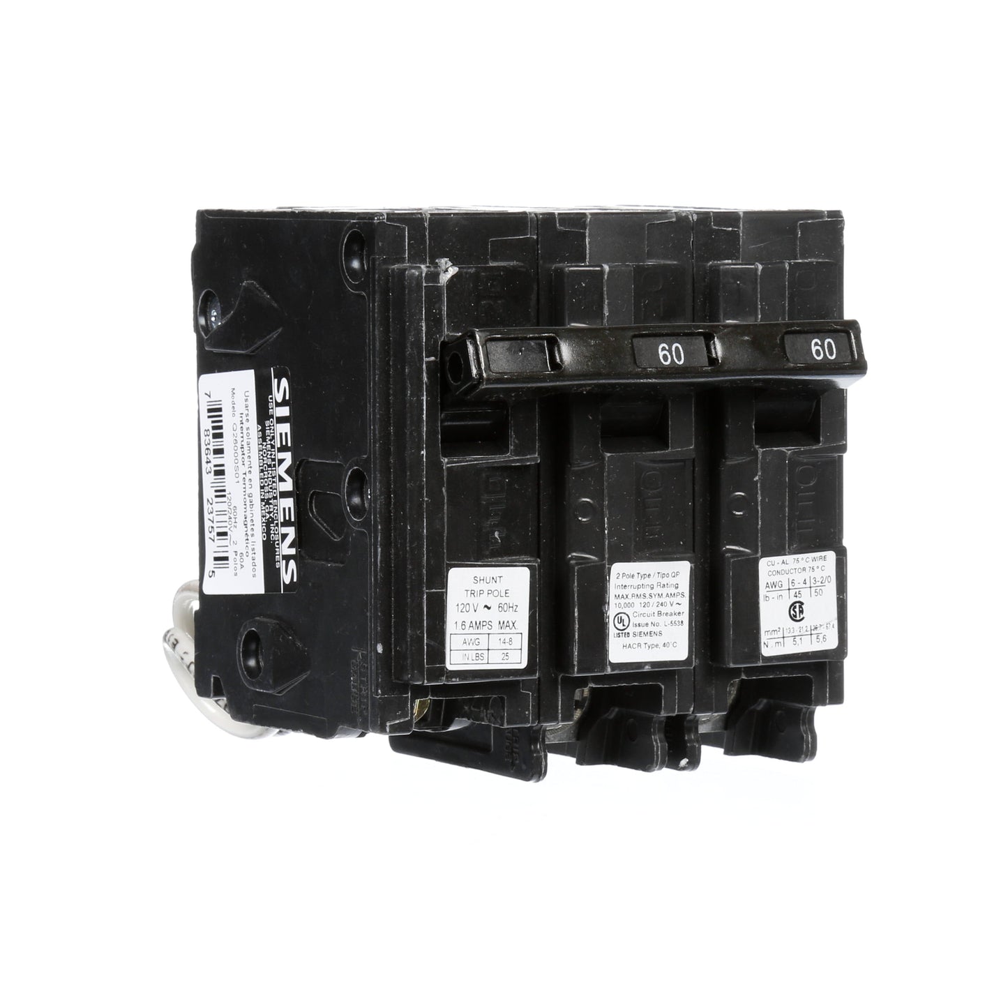 Siemens Q26000S01 Circuit Breaker | 240V 60A 2P 10kA@240V Plug-In Q Series