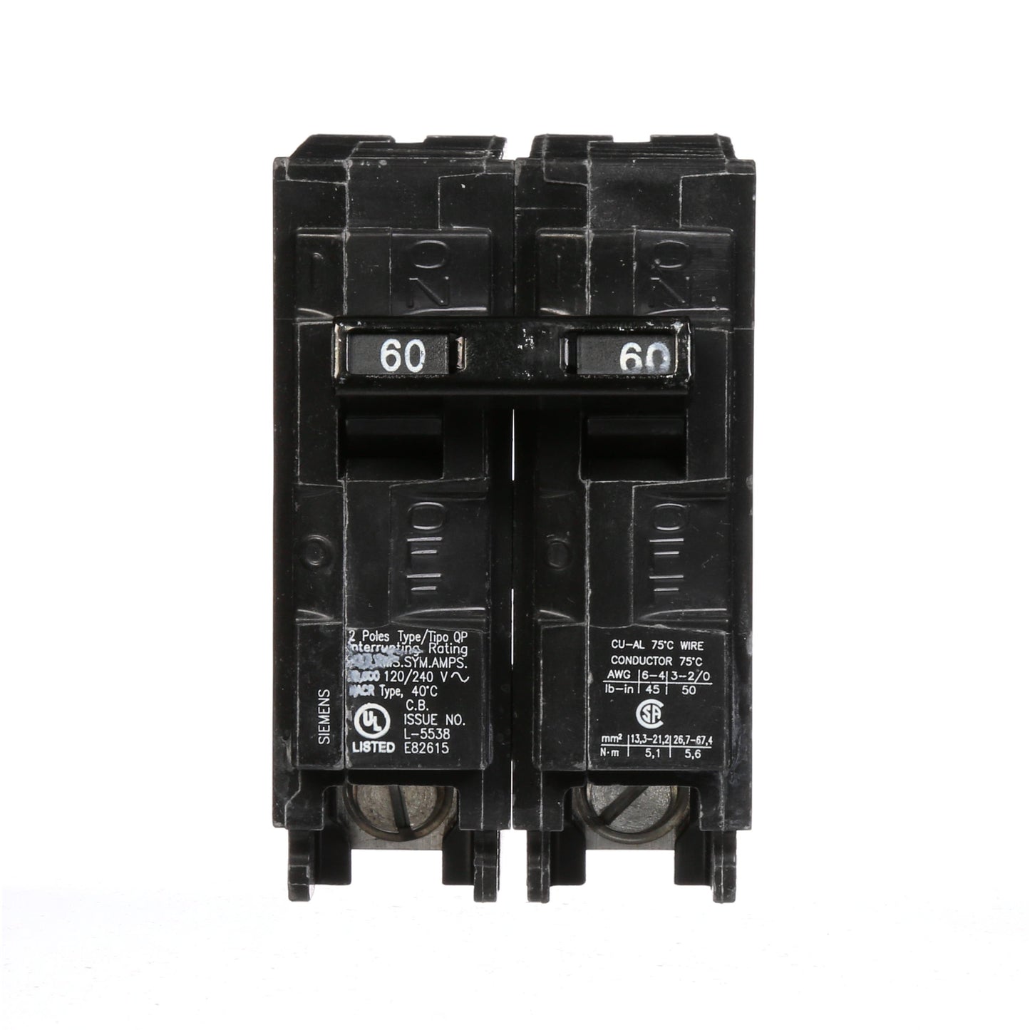 Siemens Q260 Circuit Breaker 120/240V 60A 2P 10kA@240V Plug-In Q Series