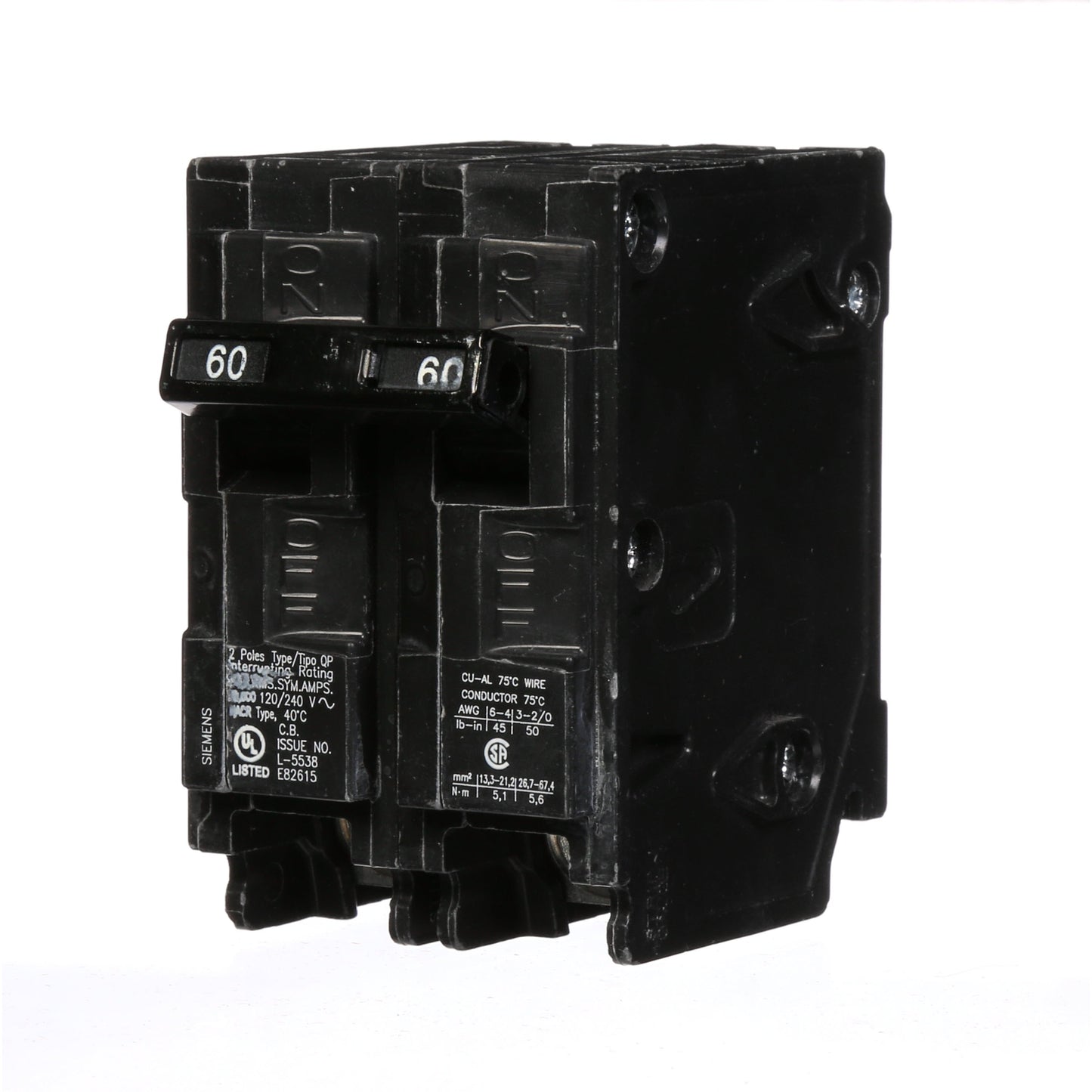 Siemens Q260 Circuit Breaker 120/240V 60A 2P 10kA@240V Plug-In Q Series