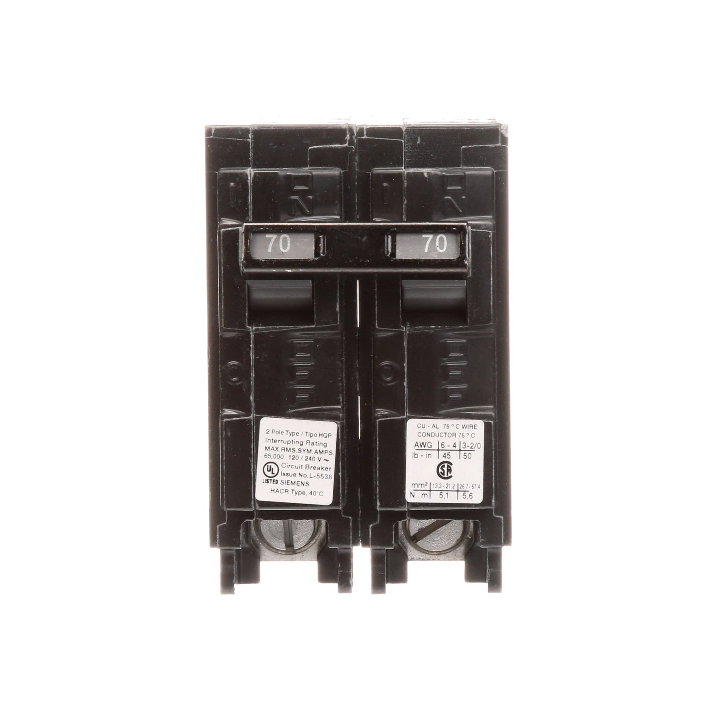 Siemens Q270HH Circuit Breaker | 240V 70A 2P 65kA@240V Plug-In Q Series