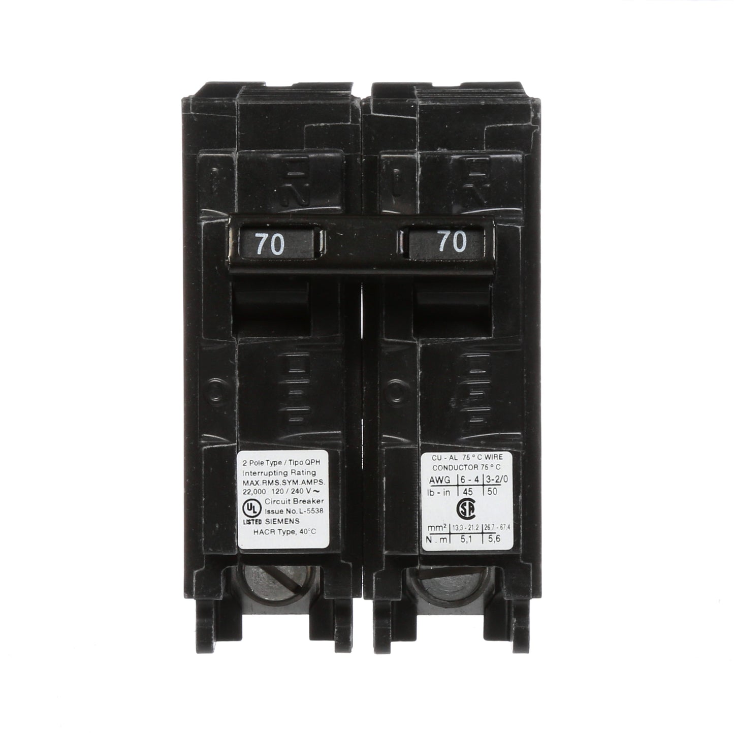 Siemens Q270H Circuit Breaker | 240V 70A 2P 22kA@240V Plug-In Q Series