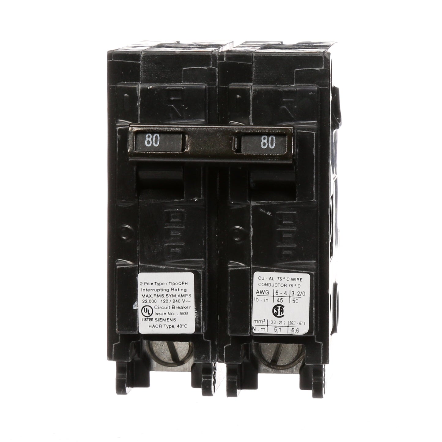 Siemens Q280H Circuit Breaker | 240V 80A 2P 22kA@240V Plug-In Q Series