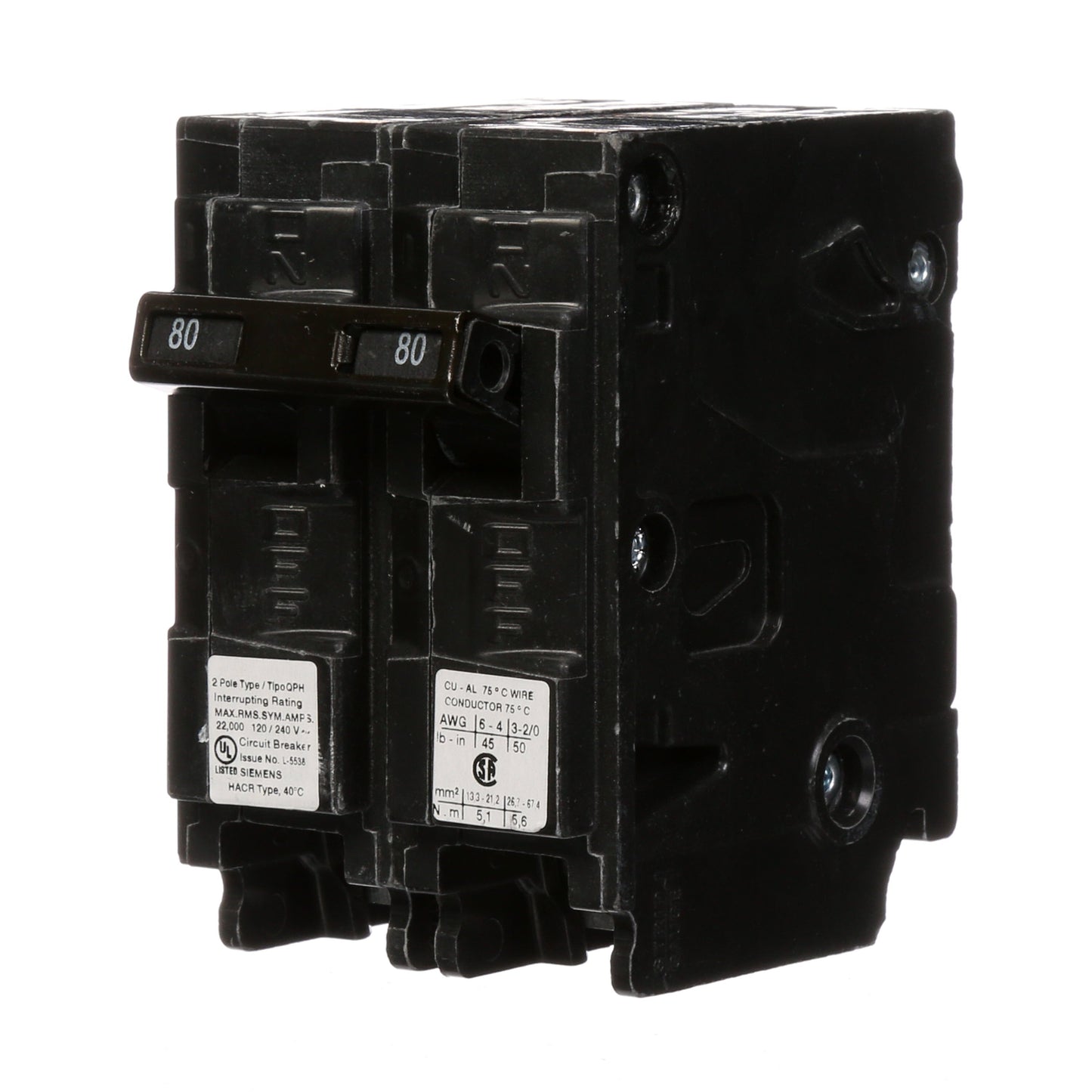 Siemens Q280H Circuit Breaker | 240V 80A 2P 22kA@240V Plug-In Q Series