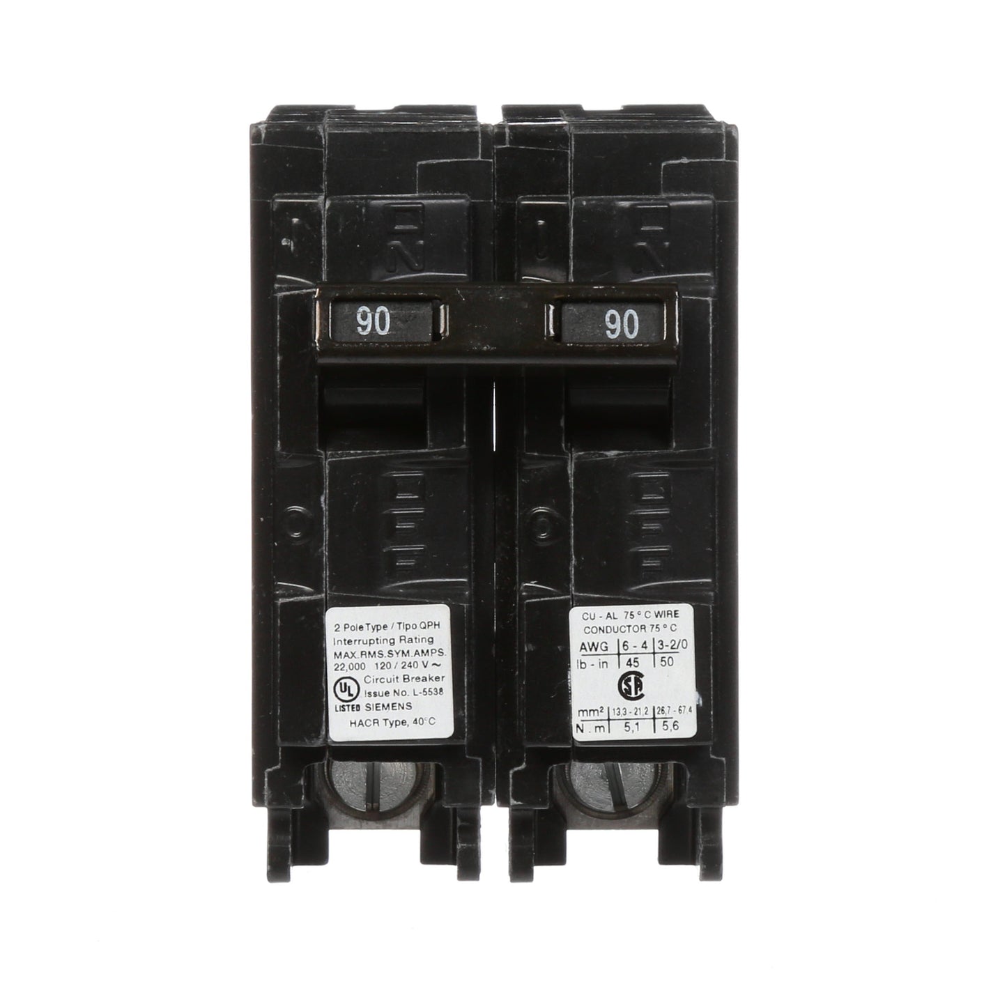 Siemens Q290H Circuit Breaker | 240V 90A 2P 22kA@240V Plug-In Q Series