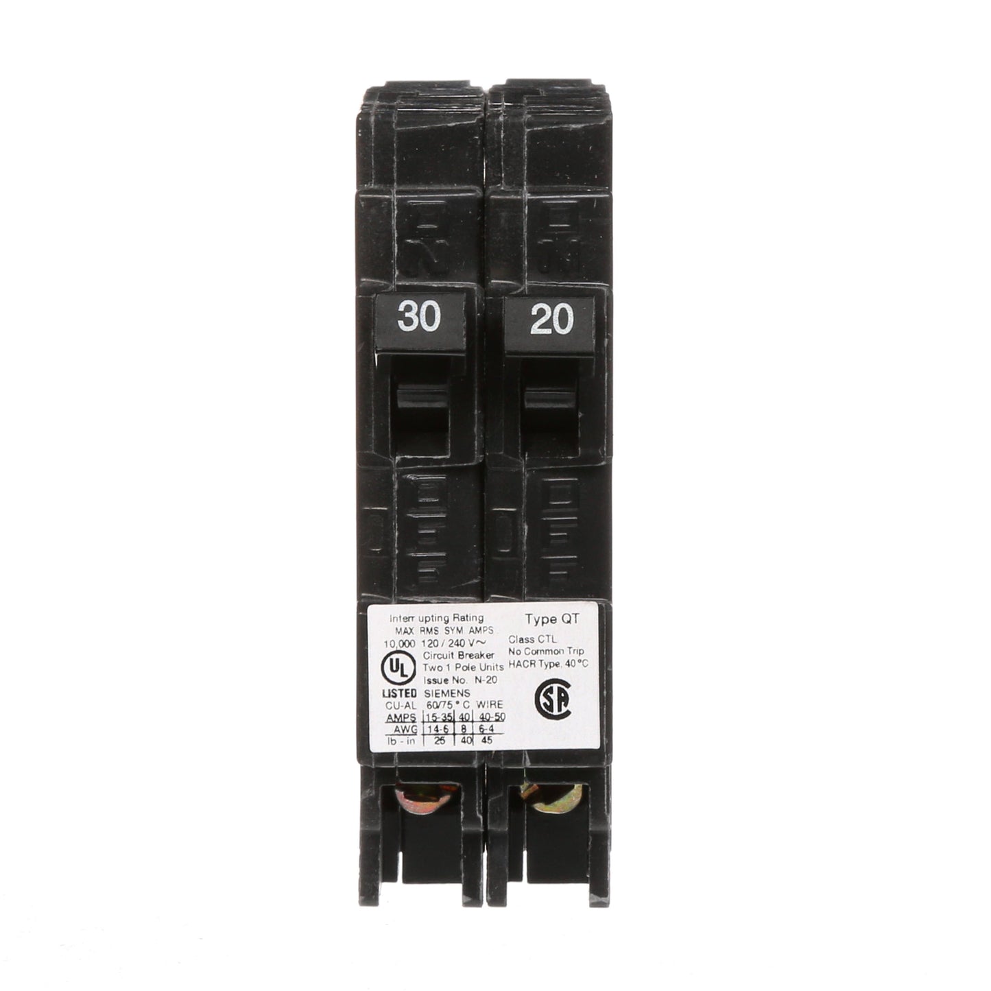Siemens Q3020 Circuit Breaker | 240V 30A 2P 10kA@240V Plug-In Q Series