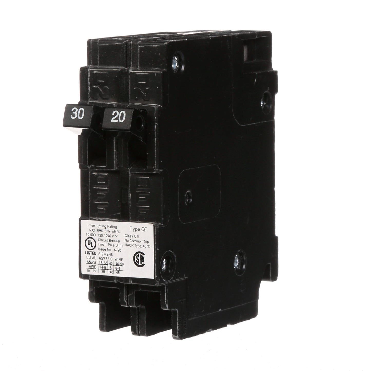Siemens Q3020 Circuit Breaker | 240V 30A 2P 10kA@240V Plug-In Q Series