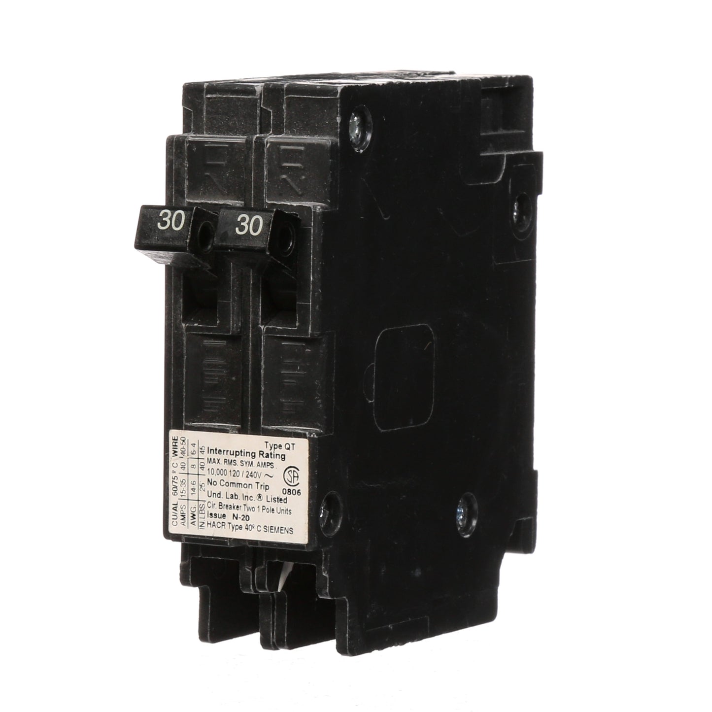 Siemens Q3030NC Circuit Breaker | 240V 30A 2P 10kA@240V Plug-In Q Series