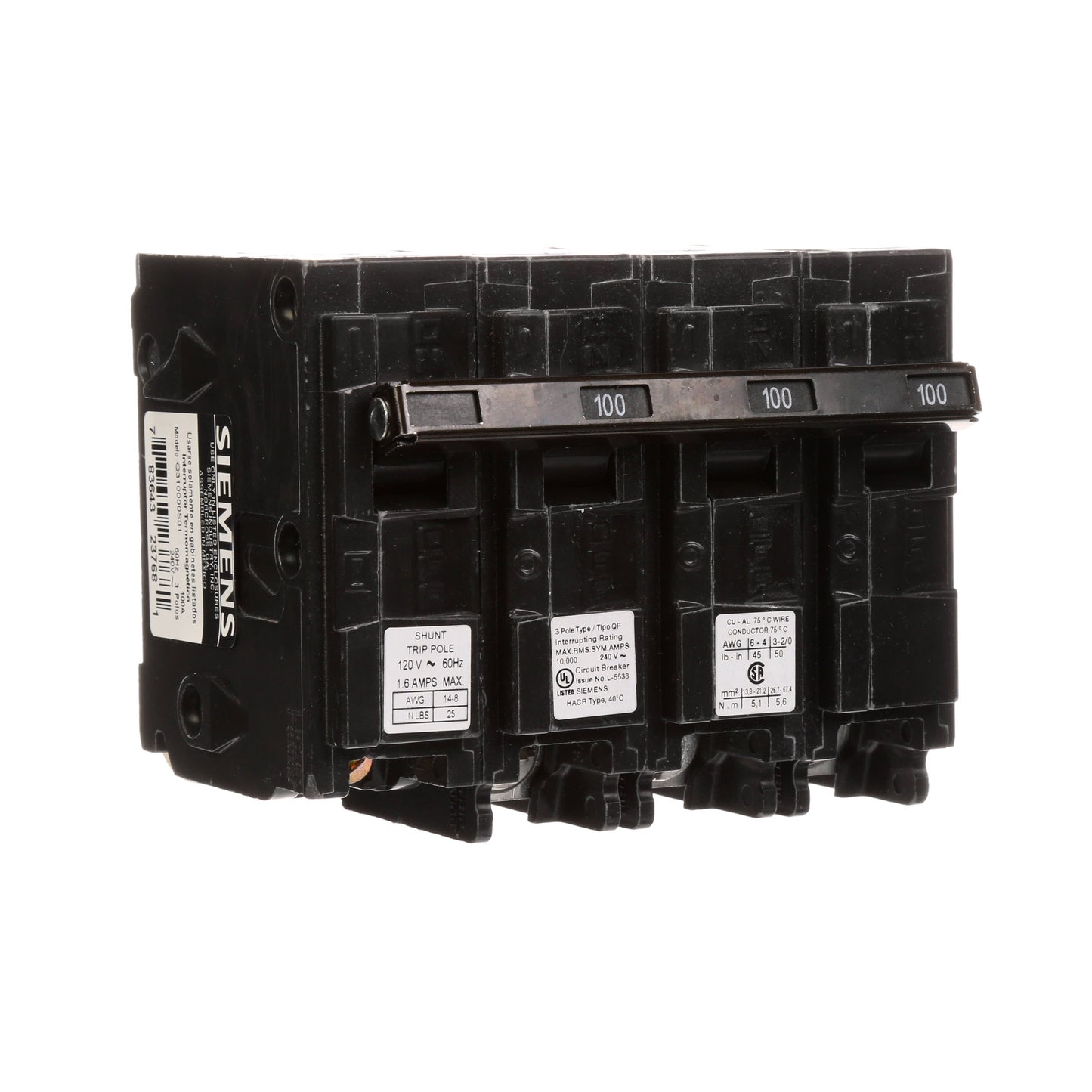 Siemens Q310000S01 Circuit Breaker | 240V 100A 3P 10kA@240V Plug-In Q Series